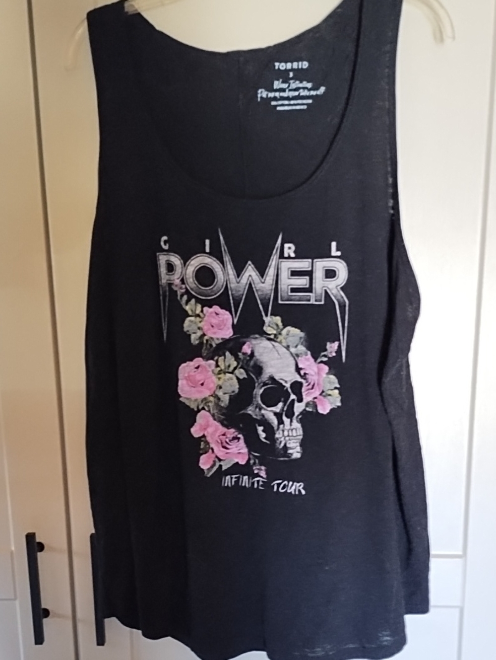 torrid Black Tank Top with Pink Floral Skull Graphic
